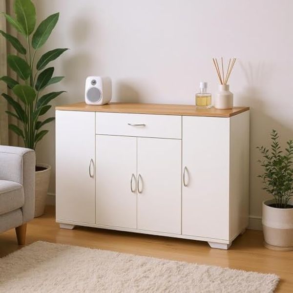 FurnitureR Weiß TV-Bank, Modernes Design, MDF Material, Geräumiger Stauraum, Platzsparend, Ideal für Wohnzimmer