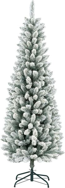 HOMCOM Künstlicher Weihnachtsbaum 183 cm mit 479 Spitzen, Kunstschnee, klappbar Metallständer, Tanne, für Weihnachten Deko, Grün