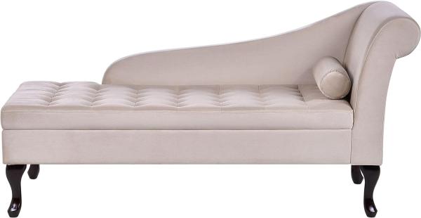 Chaiselongue Samtstoff hellbeige mit Bettkasten rechtsseitig PESSAC