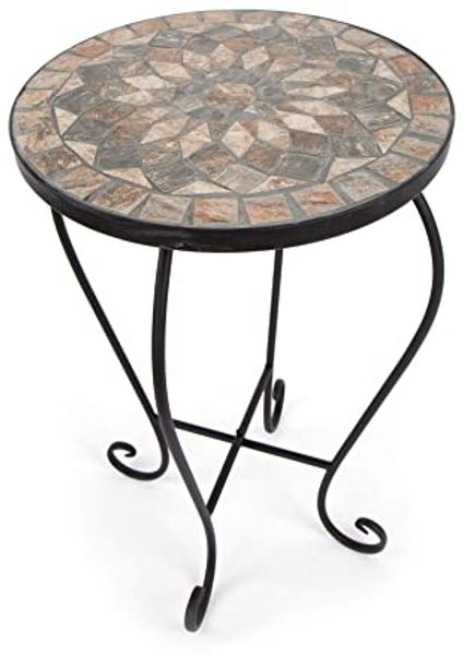 K&L Wall Art Blumenhocker Mosaik Gartentisch Metall Pflanzenhocker Stein Blumentreppe, Naturstein Mosaik Tischplatte Bild 3
