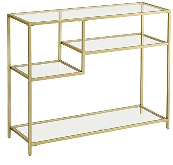 Vasagle Konsolentisch, Flurtisch, Beistelltisch, aus Hartglas, Metallgestell, mit Ablagen, 35 x 100 x 80 cm, modern, für Flur, Wohnzimmer, goldfarben von Songmics LGT022A61