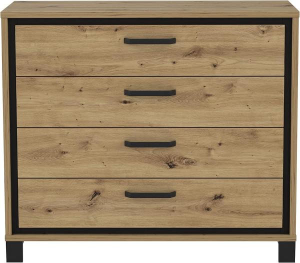 FORTE Trondheim Kommode, Holzwerkstoff, Schwarz/Braun, 104,7 x 81,3 x 41,5 cm