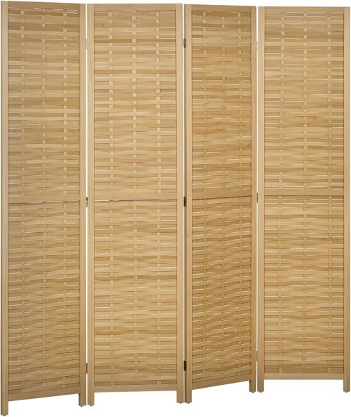 HOMCOM Paravent 4-teilig, 160 x 170 cm, faltbar, aus Bambus (Raumteiler, 1 St, Trennwand), für Wohnzimmer, Schlafzimmer, Natur