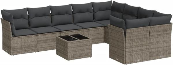 vidaXL 10-tlg. Garten-Sofagarnitur mit Kissen Grau Poly Rattan 3218180