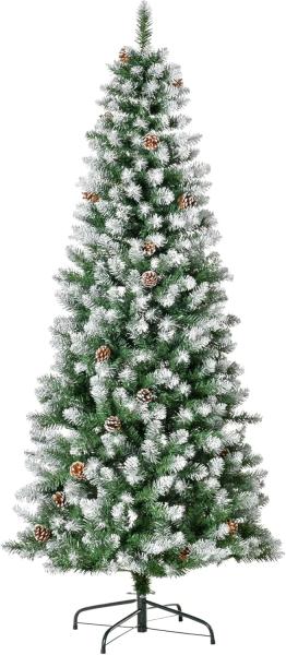 HOMCOM Künstlicher Weihnachtsbaum 180 cm, mit Kunstschnee, 630 Astspitzen, faltbar Standfuß, Tanne, für Weihnachtsfest, Indoor, grün+weiß