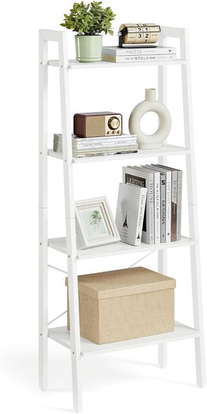 VASAGLE Regal, Bücherregal mit 4 Ebenen, Leiterregal, Standregal, für Wohnzimmer, Schlafzimmer, Küche, Homeoffice, modern, Stahlrahmen, perlweiß-ahornweiß LLS044W44