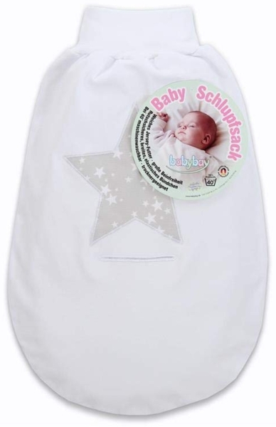 babybay Schlupfsack Organic Cotton mit Gurtschlitz, weiß Applikation Stern perlgrau Sterne weiß