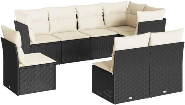 vidaXL 8-tlg. Garten-Sofagarnitur mit Kissen Schwarz Poly Rattan 3249595