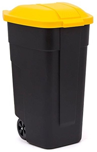 CURVER Mülleimer schwarz 110L mit Deckel gelb
