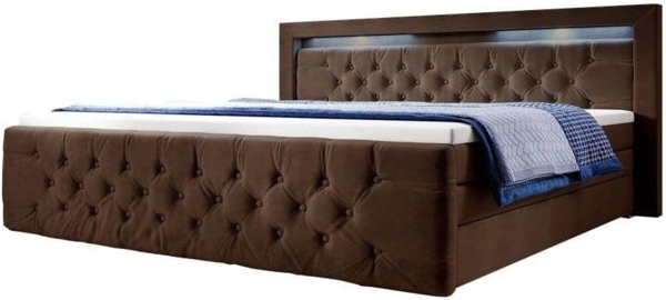 Boxspringbett Gloria mit LED und Stauraum 140x200 Braun H3 (70-100kg)