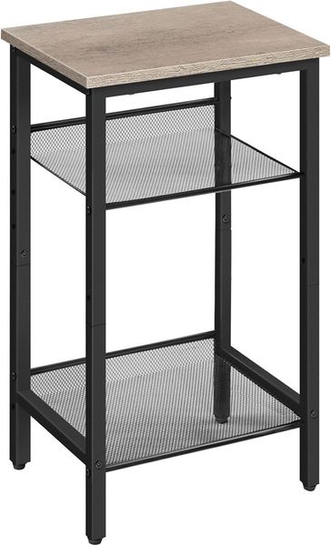 HOOBRO Beistelltisch, Telefontisch mit 2 verstellbaren Gitterablagen 45 x 35 x 75 cm, Sofatisch, Kaffeetisch, Industrie-Design, Greige-Schwarz EBG01DH01