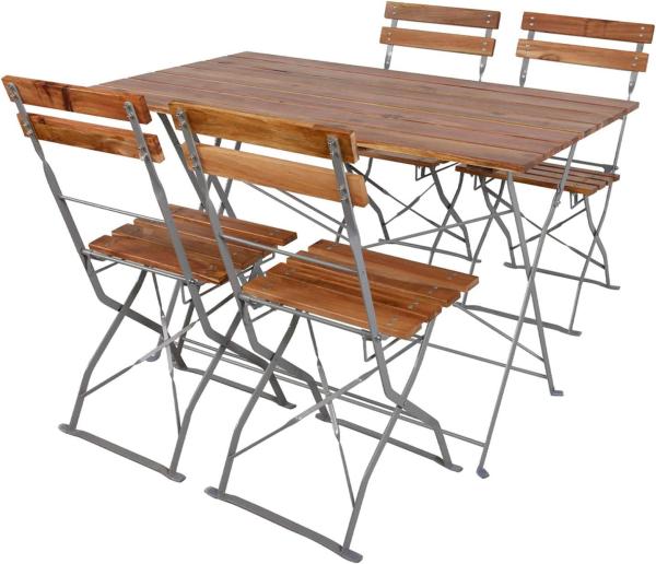 Biergarten Set Klapptisch 4 Klappstühle klappbar Akazienholz 120x70cm