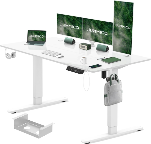 JUMMICO Elektrisch Höhenverstellbarer Schreibtisch 160x80 cm mit Ladestation, Höhenverstellbarer Computertisch mit Kabelmanagement, Ergonomischer Sitz-Steh-Schreibtisch Höhenverstellbarer Tisch, Weiß