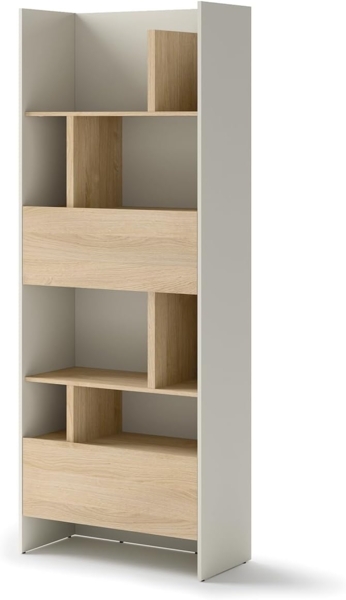 MEBLINI Schrank für Schrankbett Bed Concept - Hochschrank mit Regalen, Fächern und Schublade - BC-22 - Kaschmir/Nagano Eiche