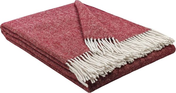 STTS International Wolldecke 100% Schurwolle Wohndecke in versch. Farben Tagesdecke Schurwolldecke Woll-Plaid Tirol (rot, 140x200 cm) Bild 2