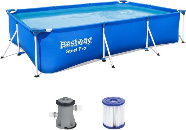 Steel Pro™ Frame Pool-Set mit Filterpumpe 300 x 201 x 66 cm, blau, eckig