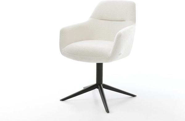 Drehstuhl Pejo-Flex Bouclé Soft Beige Fußkreuz Schwarz 360° drehbar Wippfunktion Taschenfederkern Bild 2