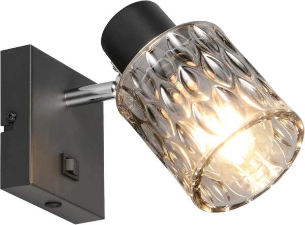 Wandstrahler JACK mit Schalter und Rauchglas Lampenschirm, Höhe 16cm