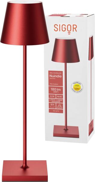 LED Tischleuchte, kirschrot, Touchdimmer, Akku, H 38 cm