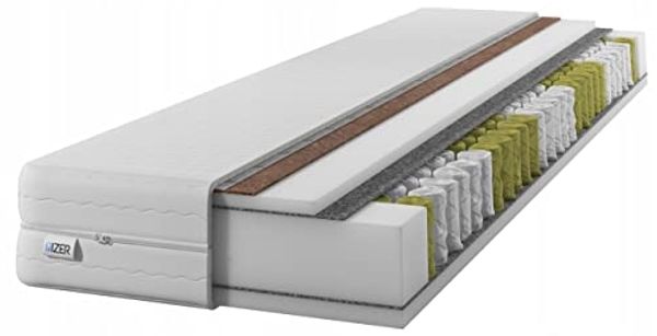 2 in 1 Matratze 140x200 cm mit KOKOS | 7-Zonen | Taschenfederkern | Kokosfaserplatte | Versteppter Bezug H3 / H4 Zweiseitig Federkern