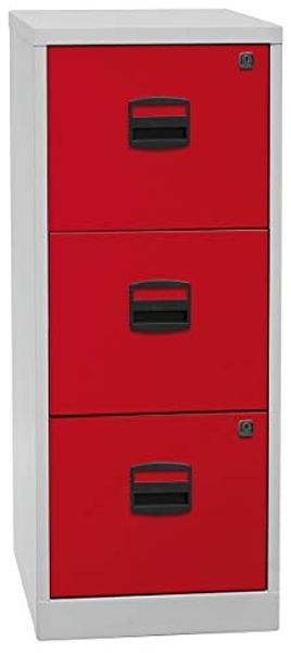 Hängeregistraturschrank PFA, 3 HR-Schubladen, Farbe Korpus lichtgrau, Fronten kardinalrot