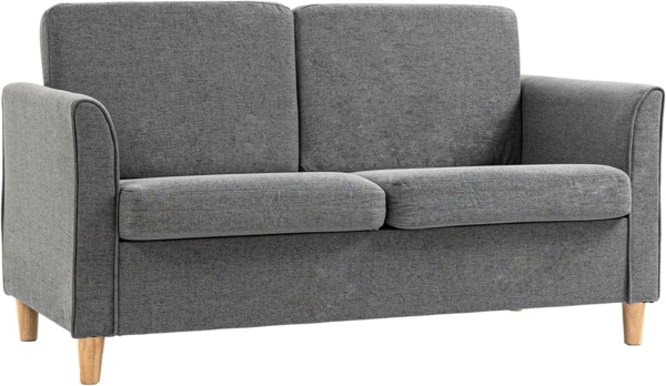 HOMCOM 2-Sitzer Sofa, Couch mit Holzbeine, Gepolsterter Polstersofa 1 Teile, Hellgrau 70 x 141 x 78 cm