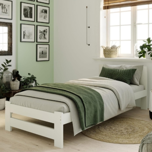 Home Collective Holzbett mit Lattenrost Modern Bett Kiefer Bettgestell Massivholzbett Klassisch (90x200, 120x200, 140x200, 160x200 cm), Einzelbett, Skandi Boho Landhaus Kopfteil mittel 90x200 cm weiß