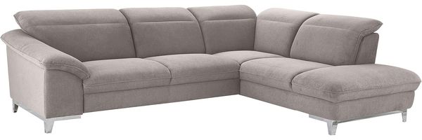 Mivano Eckcouch Teresa / L-Form-Sofa mit verstellbaren Kopfstützen und Ottomane / 293 x 84 x 232 / Mikrofaser, Grau