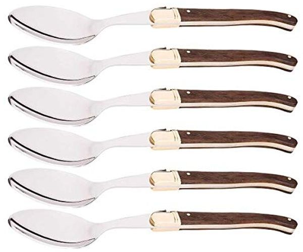 Laguiole Tradition Esslöffel 6er Set Palisanderholzschalen Messingbacken Laguiole-Biene Holzkiste Küche-Haushalt, blau, M