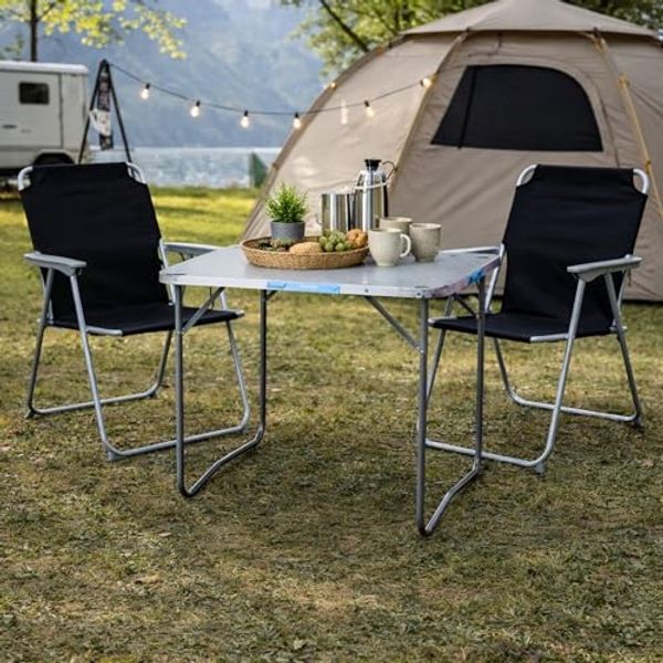 3-teiliges Campingmöbel Outdoor Camping Set Alu L70xB50xH59cm schwarz