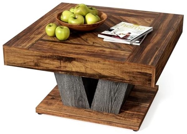 LITTLE TREE Quadratischer Couchtisch, moderner rustikaler Couchtisch für das Wohnzimmer, Holztisch mit verstellbaren Füßen, braun