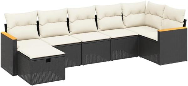 vidaXL 7-tlg. Garten-Sofagarnitur mit Kissen Schwarz Poly Rattan 3265312