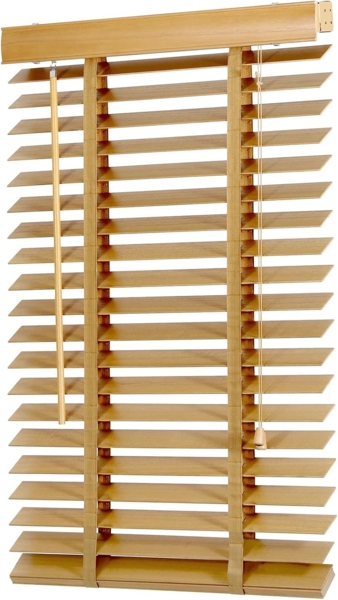 Sekey Jalousie Holzjalousie 50 mm Lamellen Fensterjalousie Blickschutz Jalousie, Klemmträger mit Feststellschraube, Fenster & Tür Echtholz Rollo 70x130 cm Holzrollo Naturholzfarbe