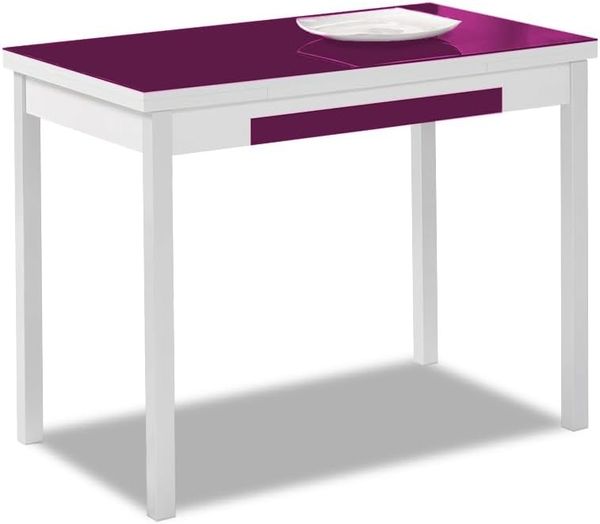ASTIMESA Flügel Küchentisch, Metall Glas Holz, aubergine, 100x60 cm