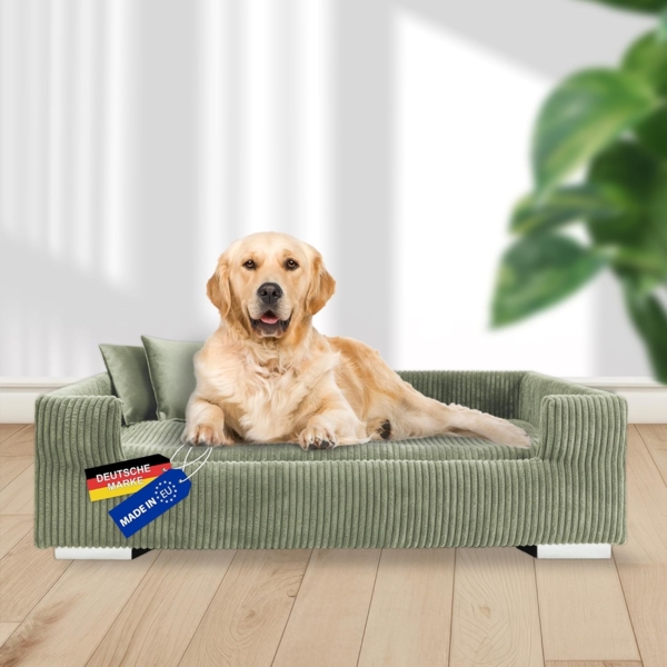 Rohrschneider Tiersofa Hundesofa Cord hoher Rand, waschbarer Bezug 4 Farben, robuster Cordstoff aus 100% Polyester, inkl. 2x Dekokissen