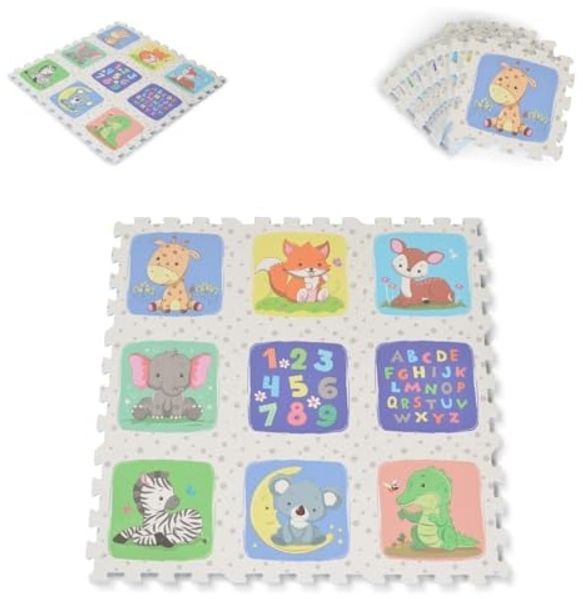 Moni Puzzle-Spielmatte Safari 9-teilig Tiermotiv Teppich EVA-Schaum rutschfest bunt
