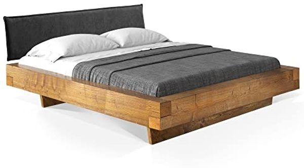 Möbel-Eins CURBY Balkenbett mit Polster-Kopfteil, Wangenfuß, Material Massivholz Vintage 200x200 cm Stoff Anthrazit