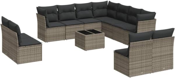 vidaXL 12-tlg. Garten-Sofagarnitur mit Kissen Grau Poly Rattan 3217830