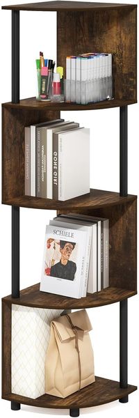 Furinno Econ 4-stufiges Zickzack-Eckregal-Bücherregal, Bernsteinkiefer/Schwarz