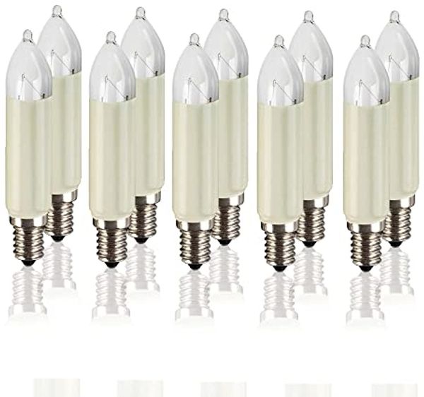 hellum Ersatz-Kerzen für Schwibbogen, 10 Stück 16V 4W Schaftkerze für Weihnachtsbaum Kerzen Lichterketten innen und außen mit 15 Brennstellen, Birnen für Lichterbogen E14/ 16V/ 4W/ 34 Lumen 905007