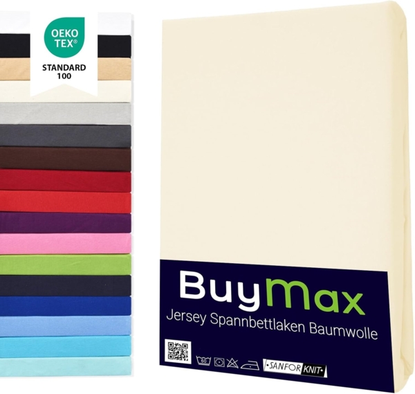 Buymax® Spannbettlaken 80x200 cm Baumwolle 100% Spannbetttuch Bettlaken Jersey, Matratzenhöhe bis 25 cm, Farbe Beige Bild 1