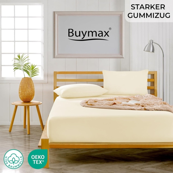 Buymax® Spannbettlaken 80x200 cm Baumwolle 100% Spannbetttuch Bettlaken Jersey, Matratzenhöhe bis 25 cm, Farbe Beige Bild 2