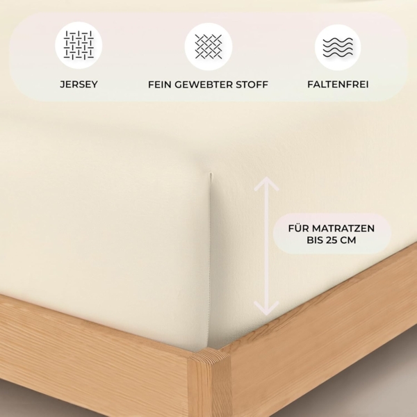 Buymax® Spannbettlaken 80x200 cm Baumwolle 100% Spannbetttuch Bettlaken Jersey, Matratzenhöhe bis 25 cm, Farbe Beige Bild 3