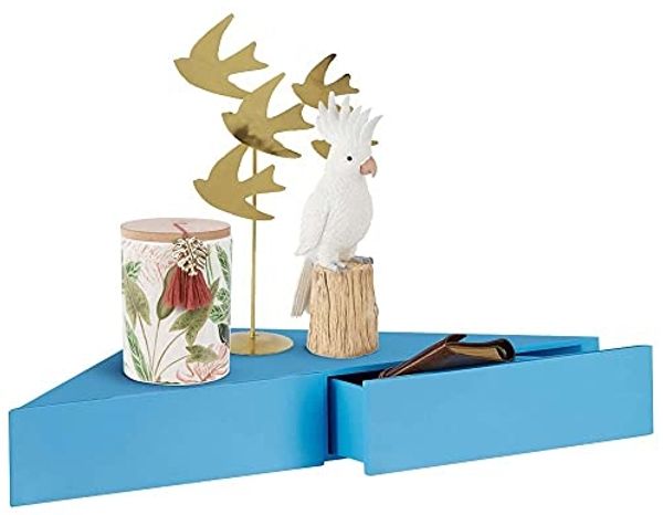 BAKAJI Eckregal mit doppelter Schublade, zur Wandmontage, Eckregal aus MDF, modernes skandinavisches Design, Maße: 60 x 43 x 8 cm, Wohnkultur (Blau)