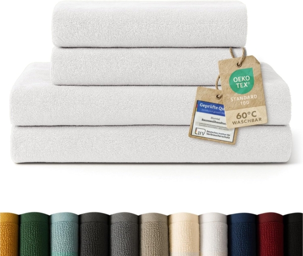 Blumtal Premium Frottier Handtücher Set mit Aufhängschlaufen - Baumwolle Oeko-TEX Zertifiziert, weich, saugstark - 2X Badetuch (70x140 cm), 2X Handtuch (50x100 cm), Weiß