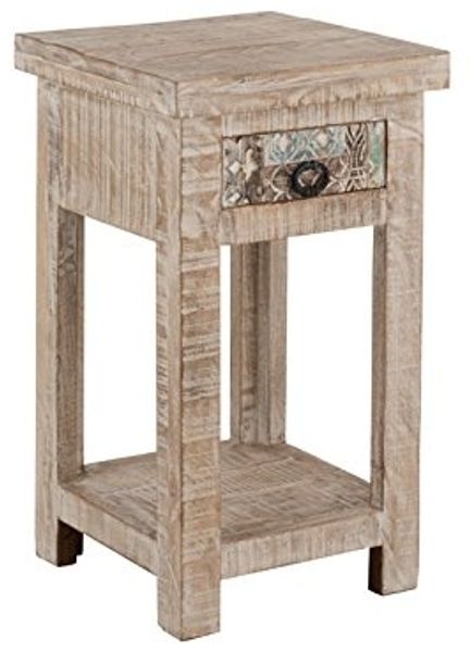 Beistelltisch >Singrauli< in ANTIQUE weiß aus Mangoholz - 35x75x35cm (BxHxT)