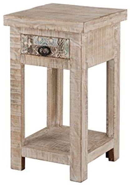 Beistelltisch >Singrauli< in ANTIQUE weiß aus Mangoholz - 35x75x35cm (BxHxT) Bild 3