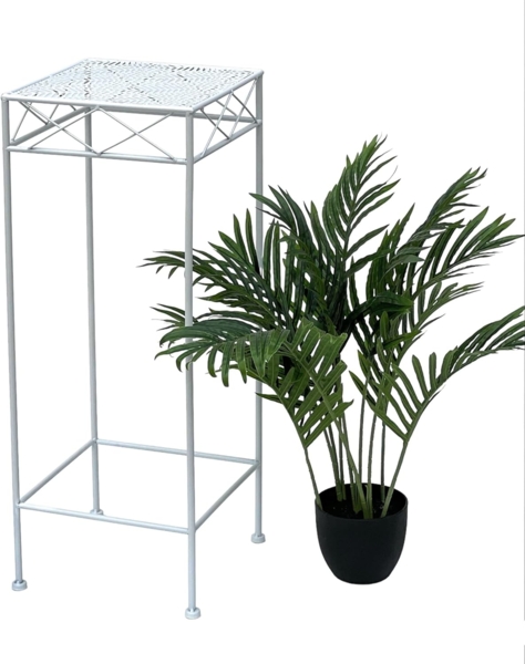DanDiBo Blumenhocker Weiß Metall Eckig 70 cm Blumenständer 96314 L Beistelltisch Blumensäule Modern Pflanzenständer Pflanzenhocker