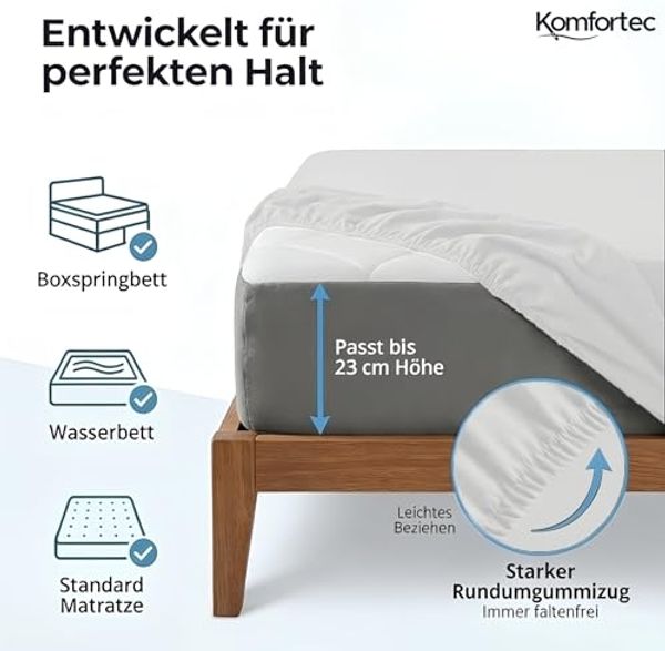 Komfortec 2er Pack Jersey Spannbettlaken 200x200 cm, 100% Baumwolle, Doppelpack Spannbettuch Bild 2