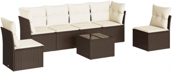 vidaXL 7-tlg. Garten-Sofagarnitur mit Kissen Braun Poly Rattan 3217383